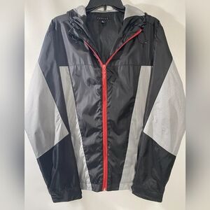 Cookies SF Jacket Mens Full Zip Hooded Windbreaker Black Silver & Red Sz S